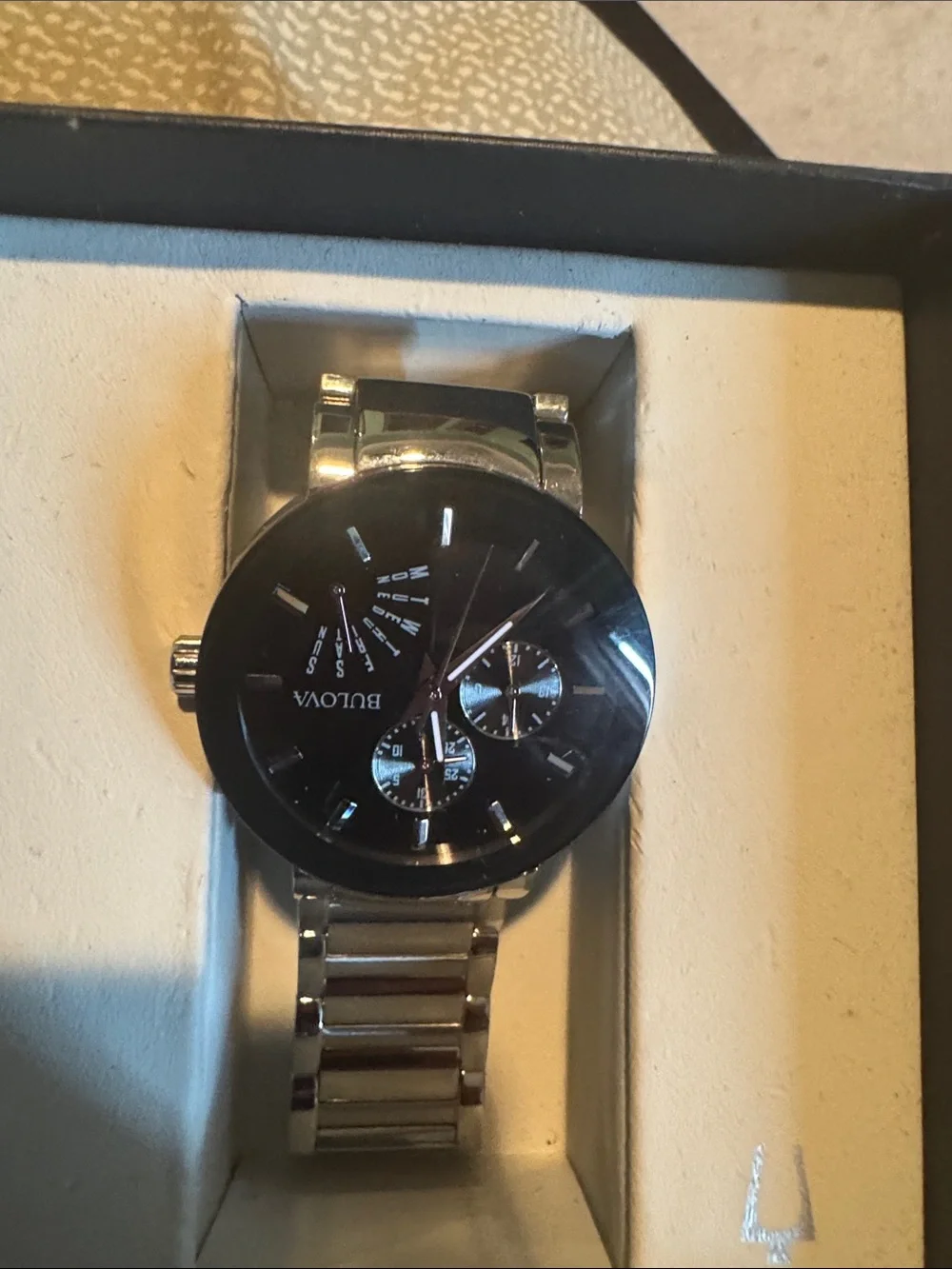 Bulova Silver Bracelet Watch with Black Dial Chronographs